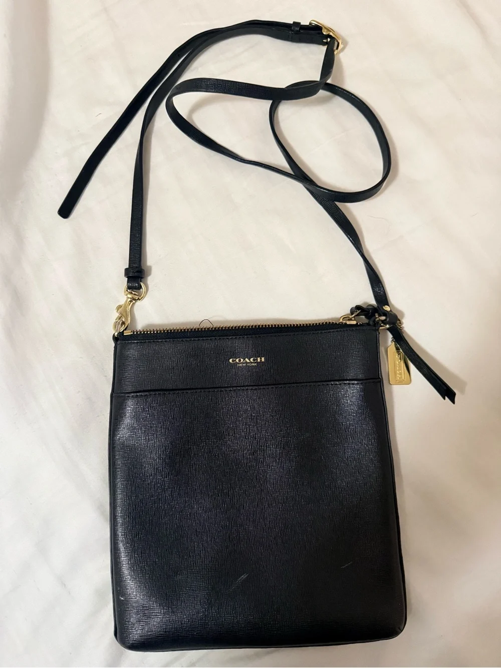 Coach Black Leather Crossbody with Gold Hardware